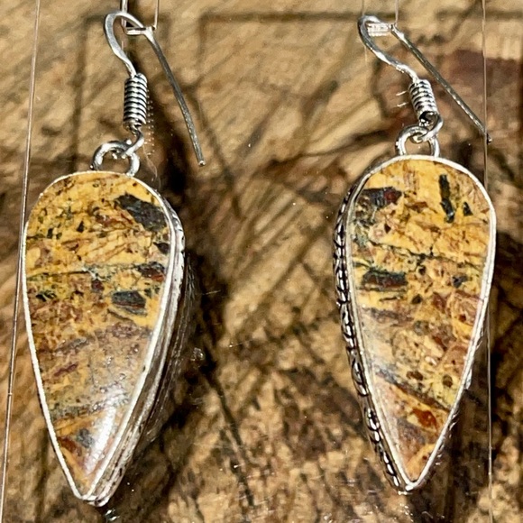 Honey Dendritic Jasper Earrings 2” - Picture 3 of 7